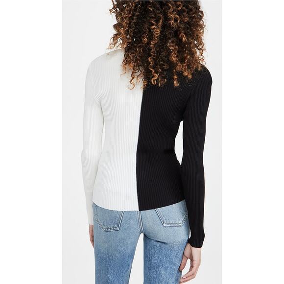 Staud Cargo Sweater Cardigan Black White Two Tone Ribbed Knit SZ L - Picture 3 of 6